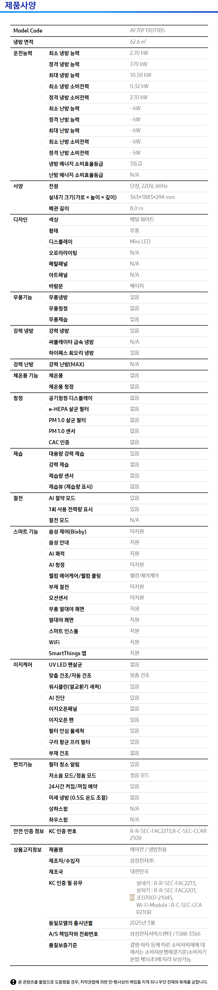 상품 스펙표