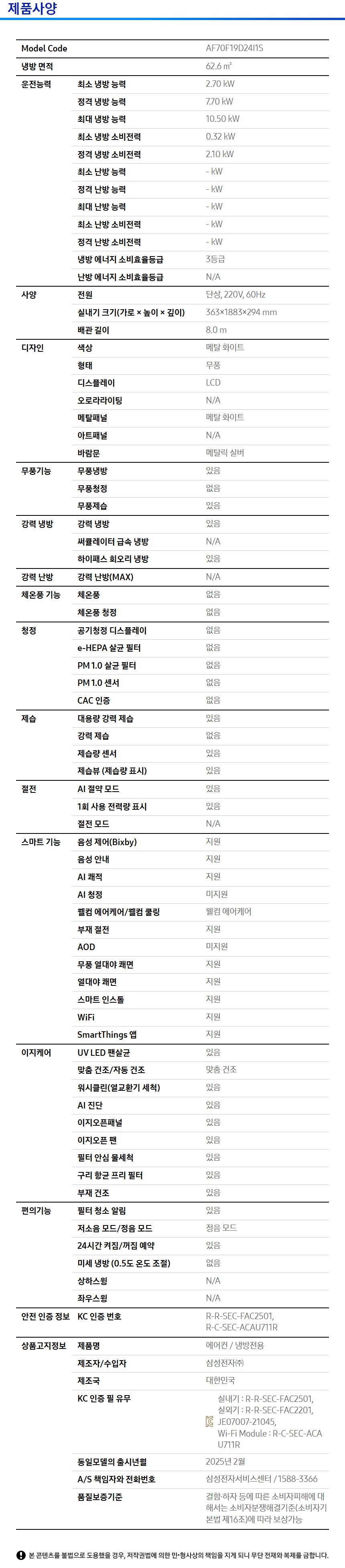 상품 스펙표