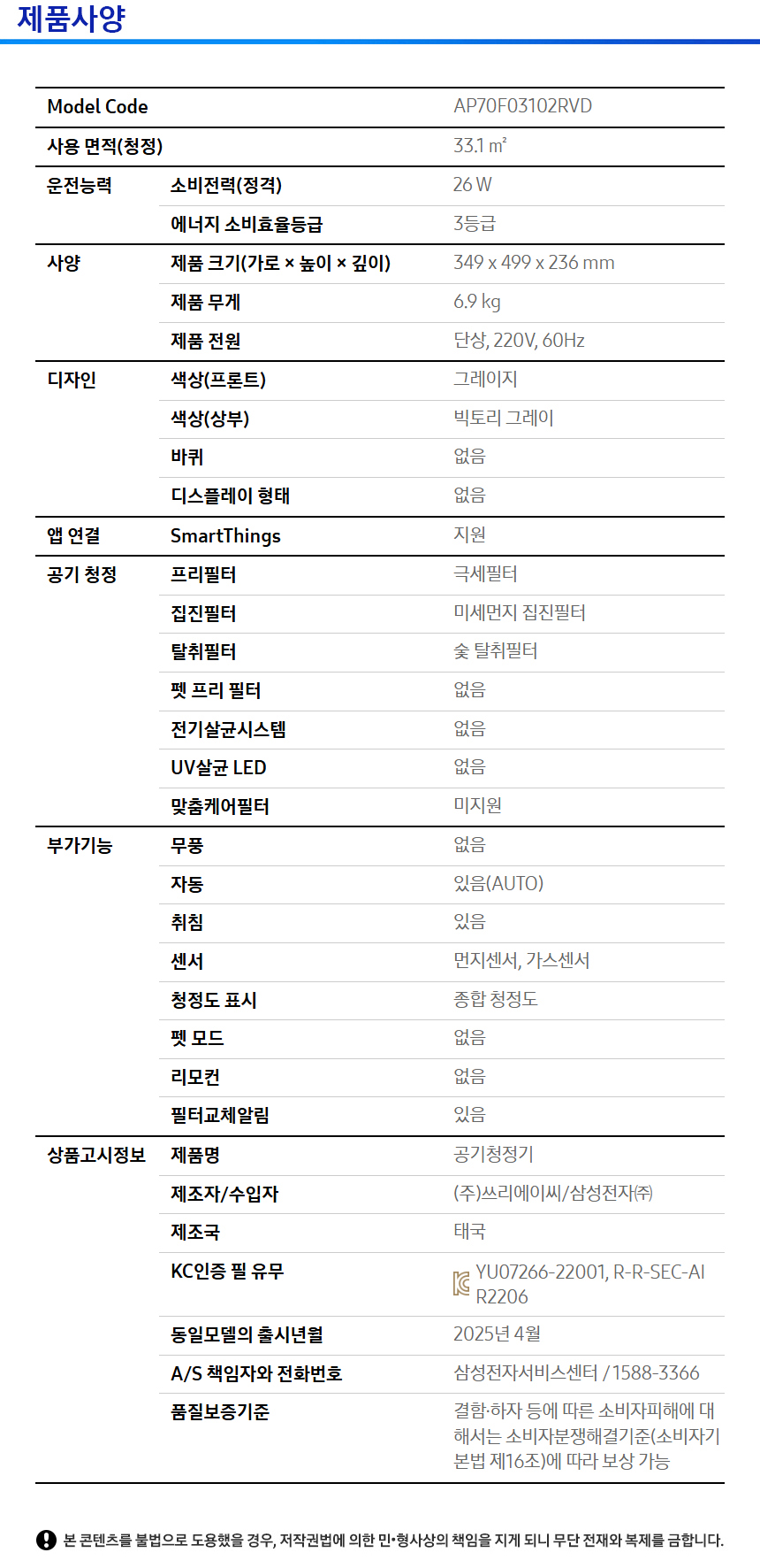 상품 스펙표