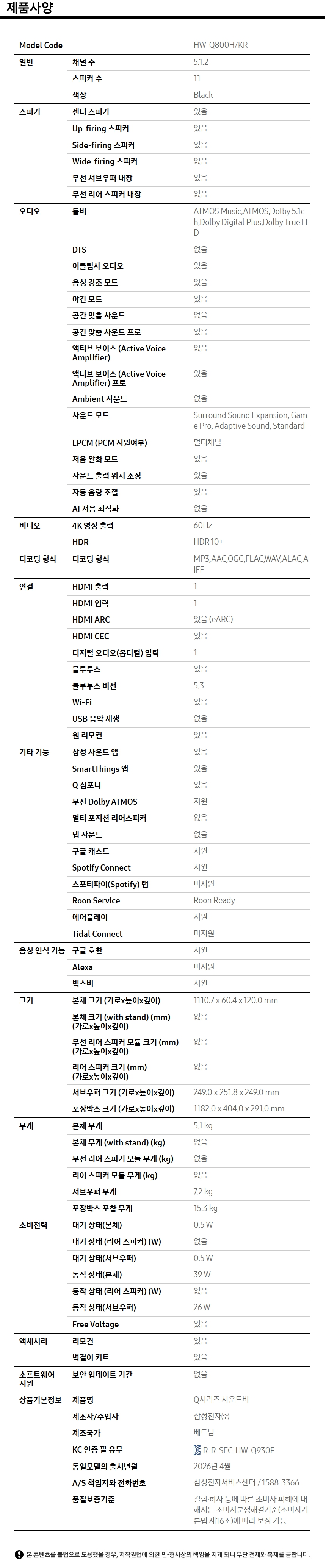 상품 스펙표 1