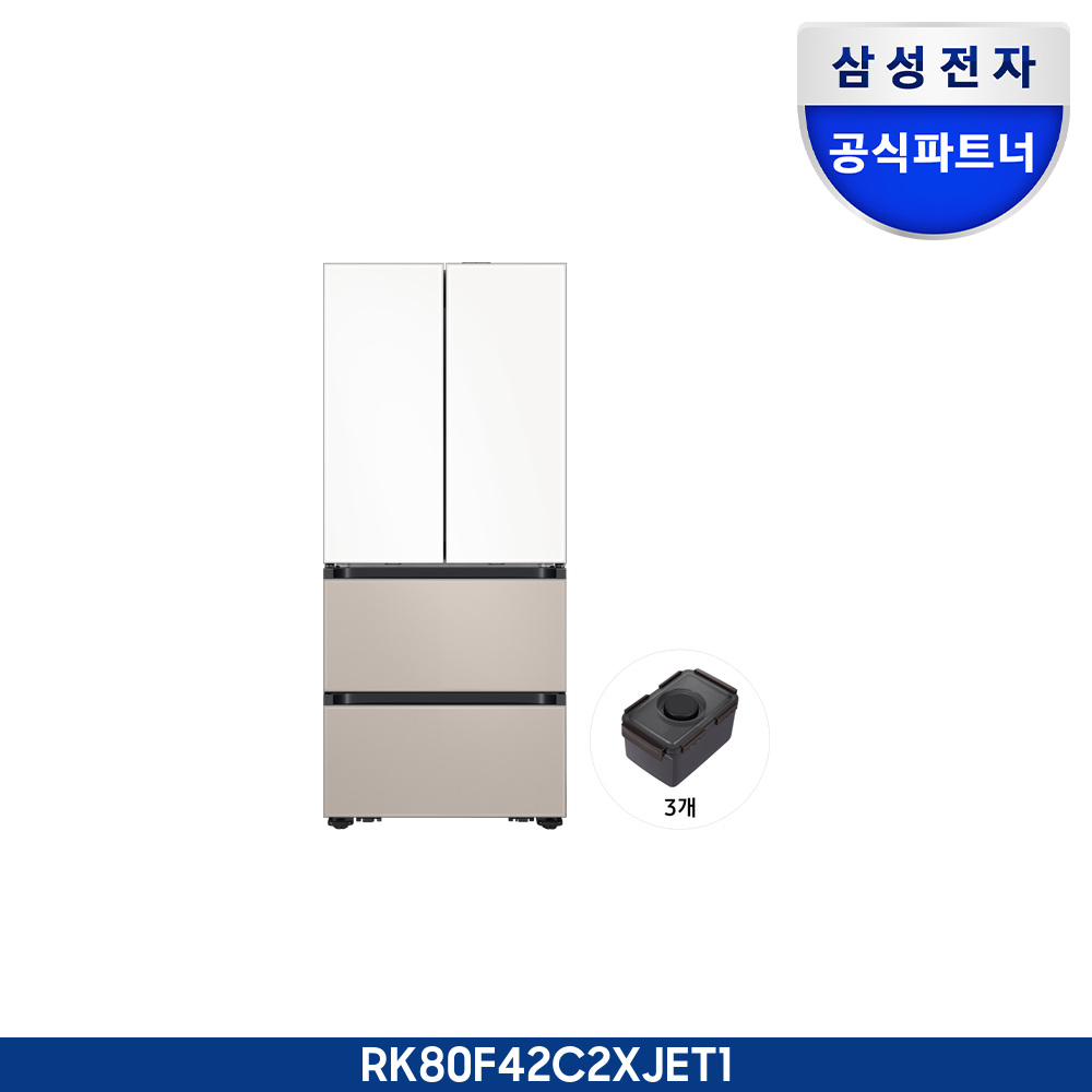Bespoke AI 김치플러스 4도어 키친핏 Max 418L (맞춤숙성실)+냄새케어 안심 김치통 8.0L 3개