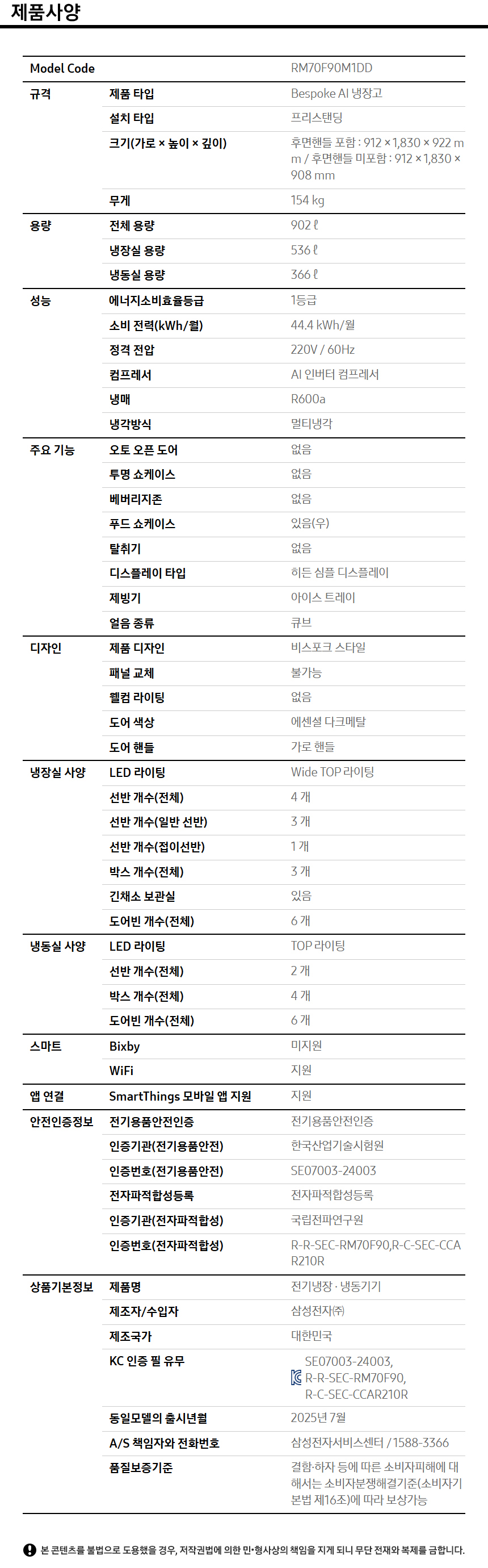 상품 스펙표