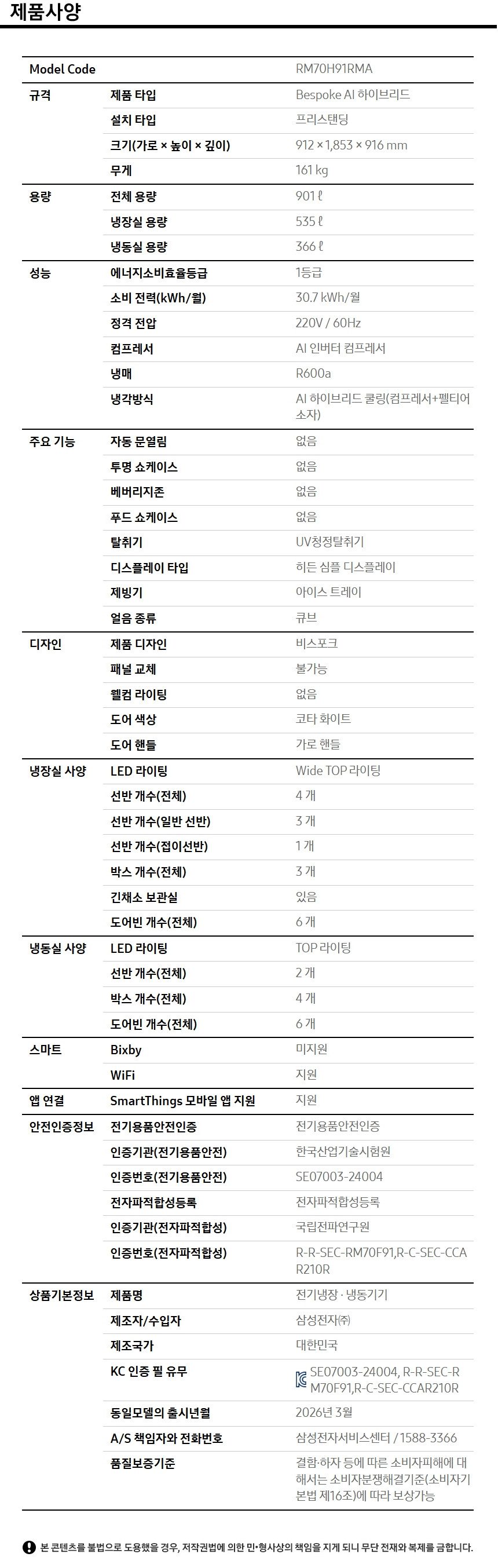 상품 스펙표