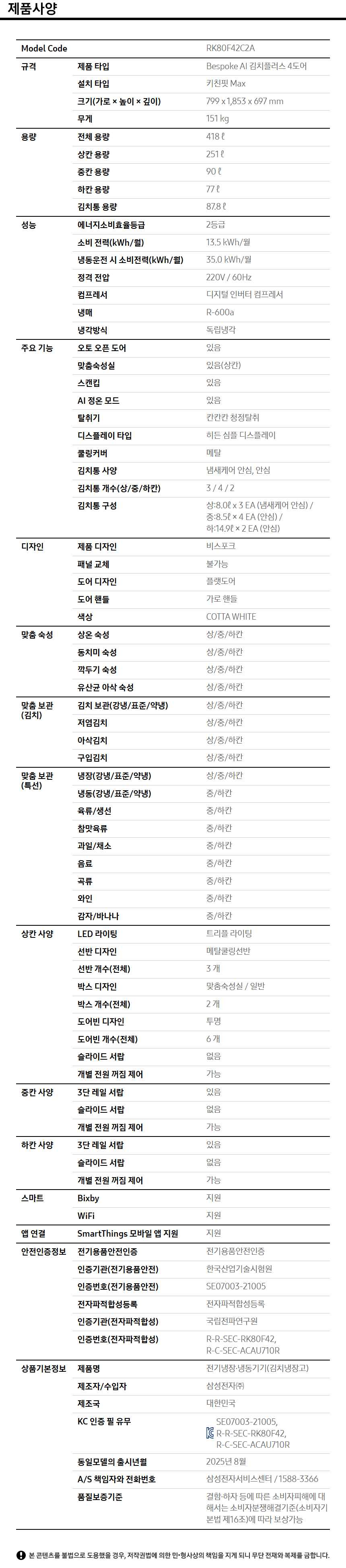 상품 스펙표 2