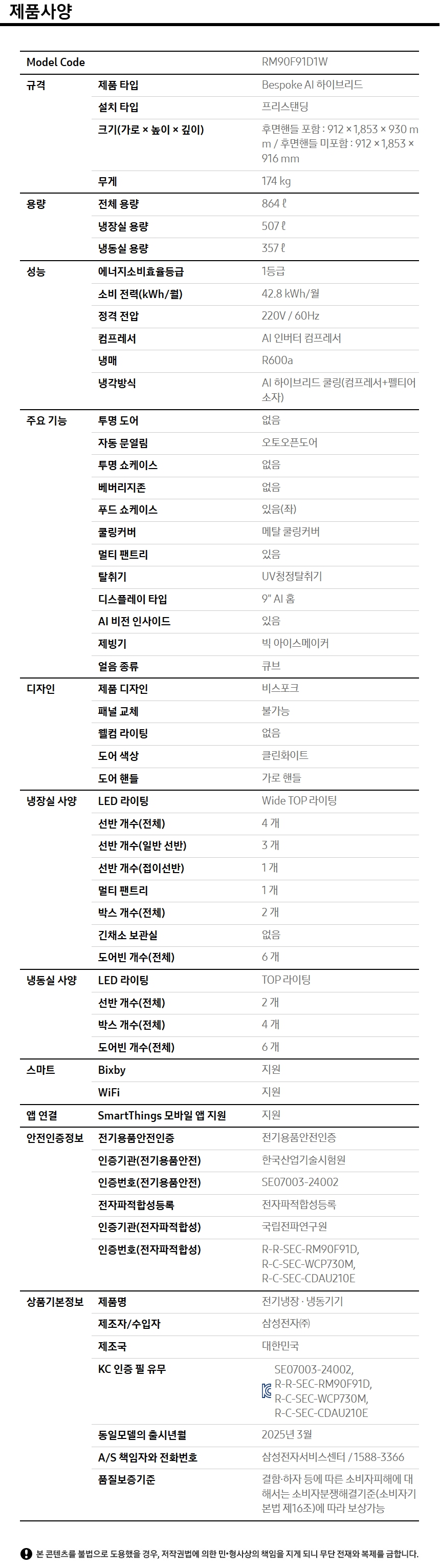상품 스펙표