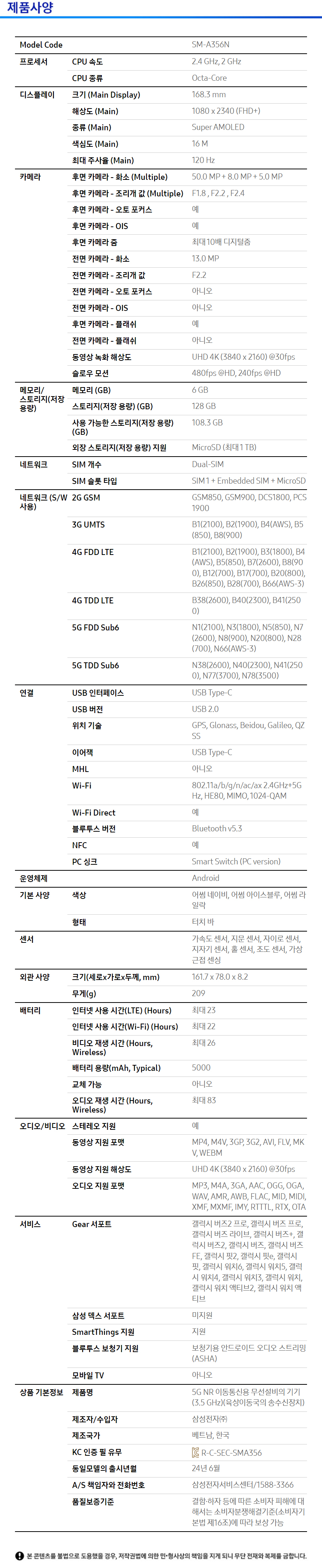 상품 스펙표 1