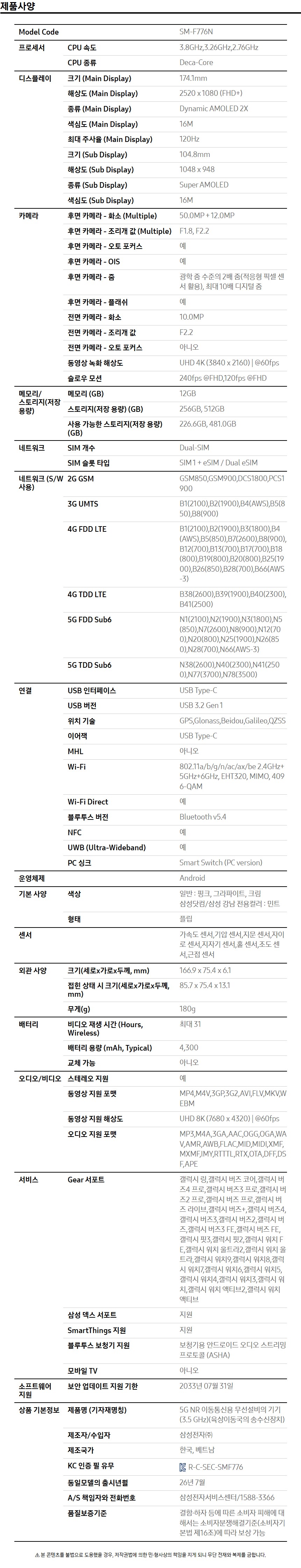 상품 스펙표 1
