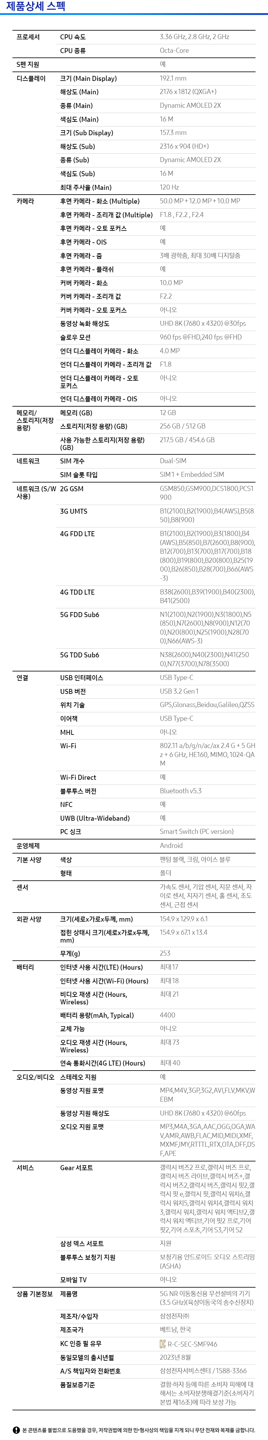 상품 스펙표 1