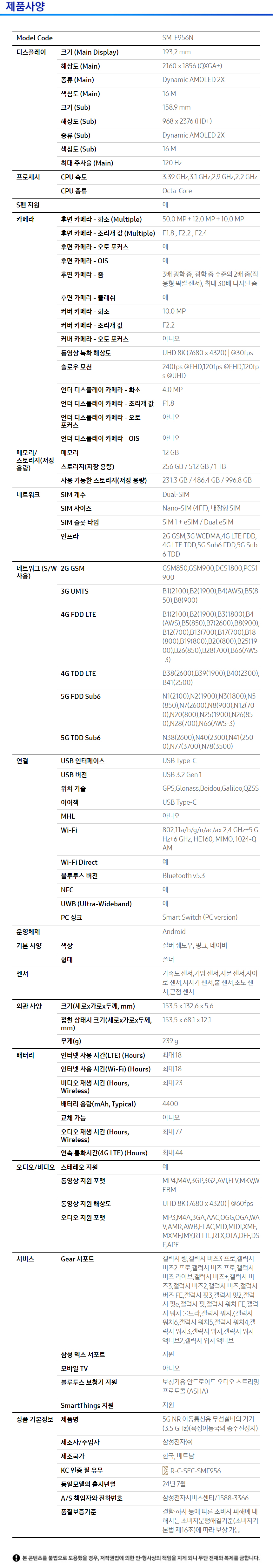 상품 스펙표 1