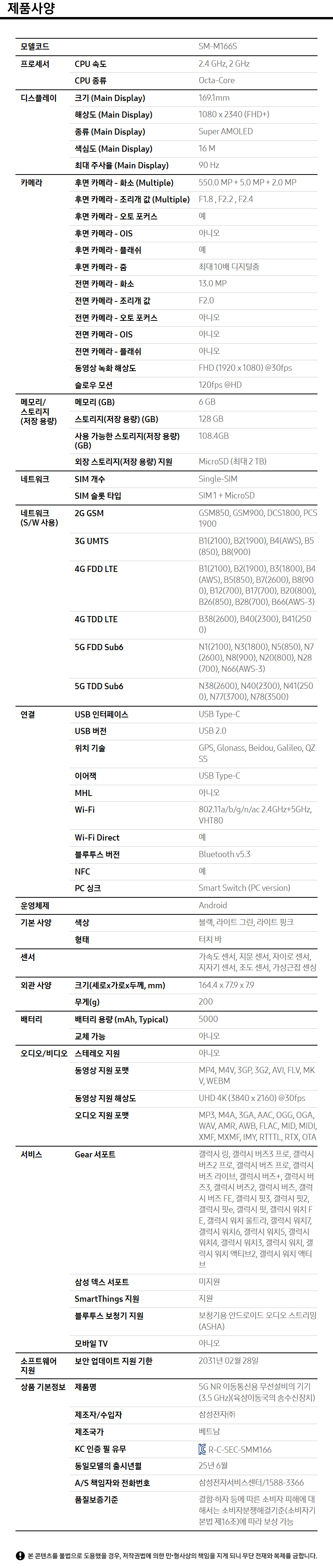 상품 스펙표 1