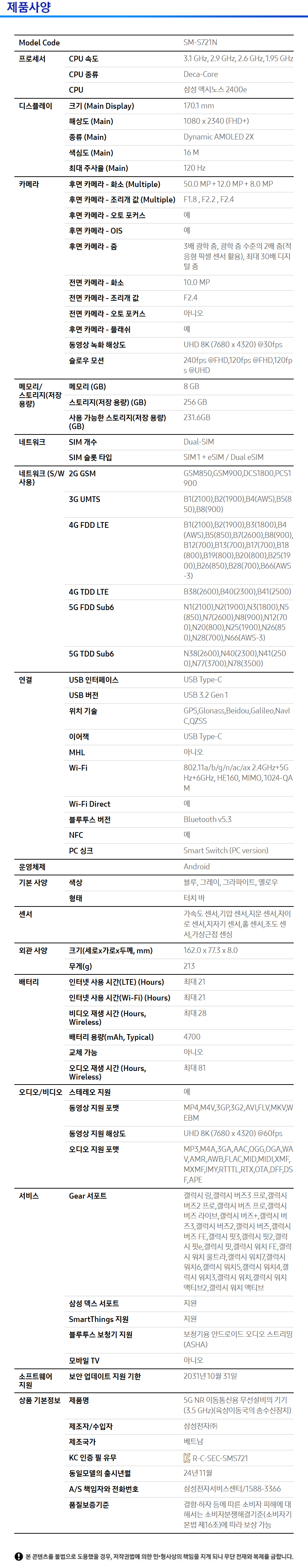 상품 스펙표 1