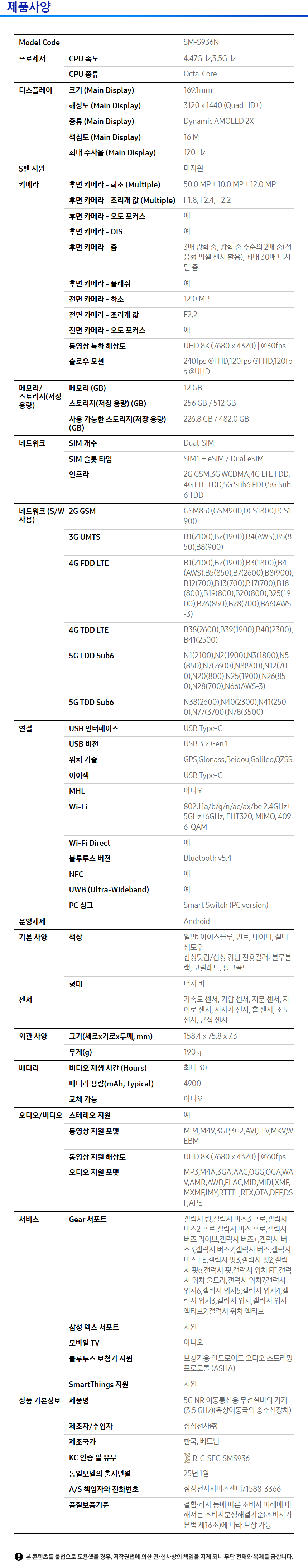 상품 스펙표 1