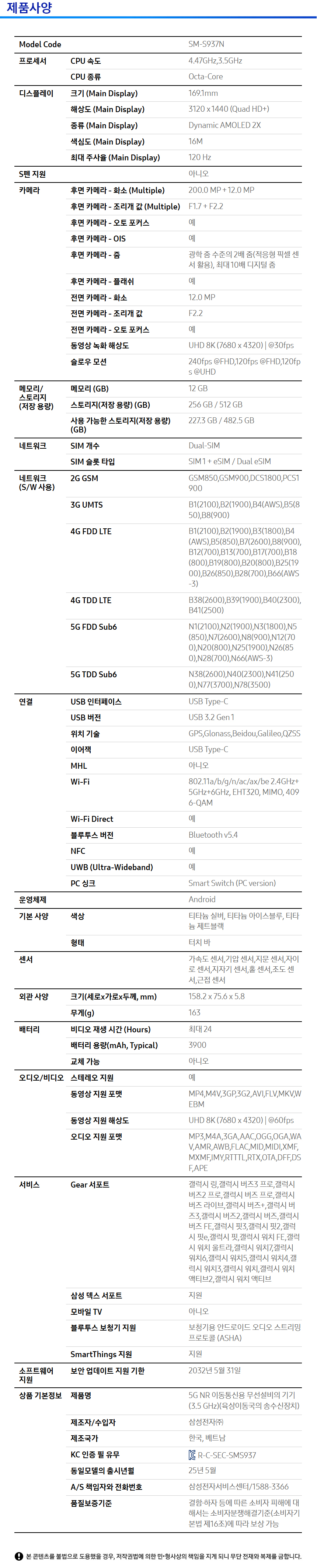 상품 스펙표 1
