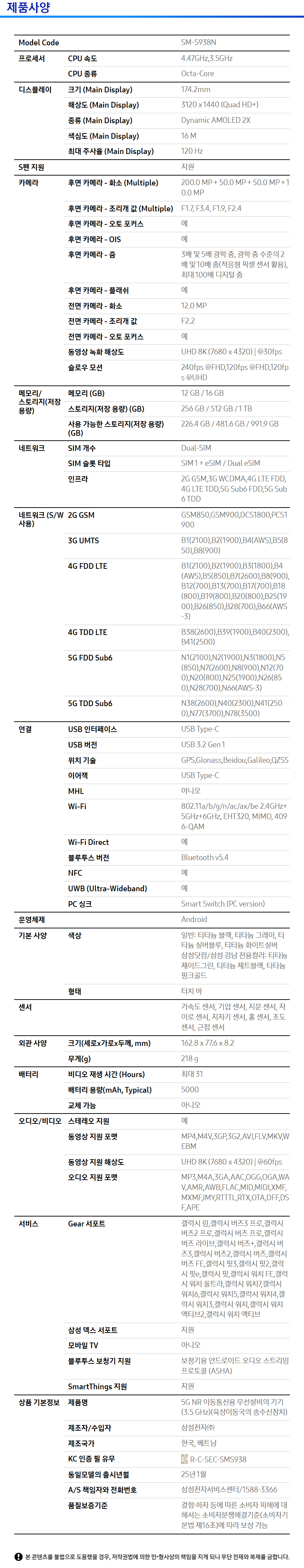 상품 스펙표 1