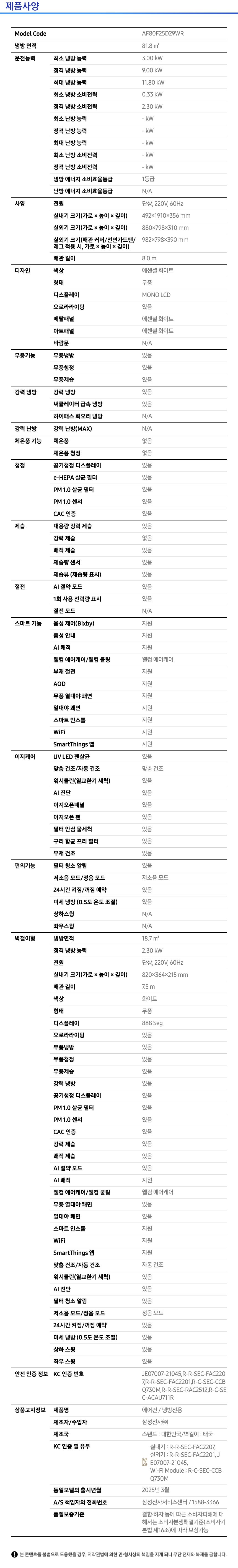 상품 스펙표 1