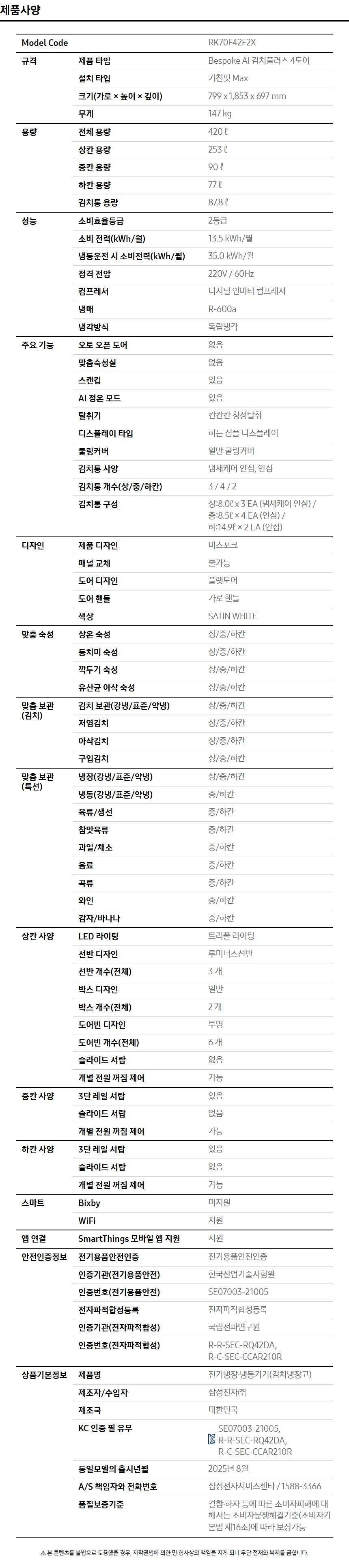 상품 스펙표 1