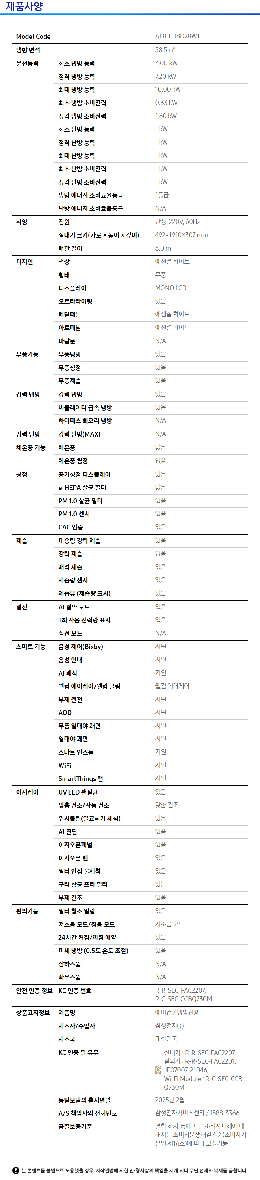 상품 스펙표 1
