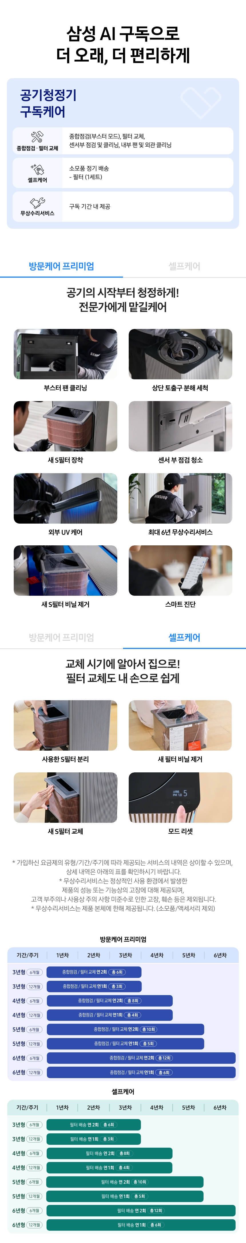 공기청정기 구독케어(블루스카이5000, infinite line 소형/대형) 상세 안내