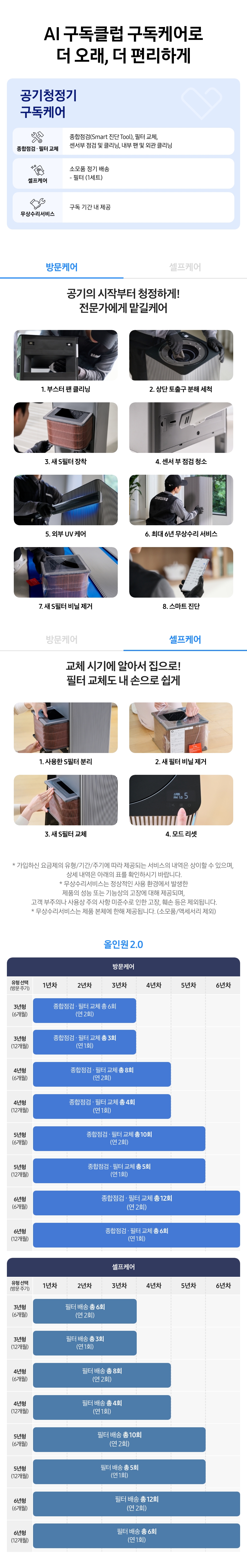 공기청정기 구독케어(블루스카이5000, infinite line 소형/대형) 상세 안내